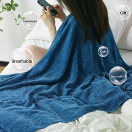 KASENTEX Large Soft Chenille Twin Size Throw Bed Blanket with Fringe Tassel,Lightweight 60x80in Knitted Decorative Throw Blankets,All Season Cozy Warm Boho Blanket for Bed Sofa Gift,Dark Blue