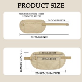 LFCFBH 2 PCS Travel Money Belts, Anti-Theft Money Belts for Travel Hidden Men Women (Black, Khaki)