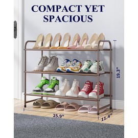 Kitsure Shoe Rack - Stainless Steel Shoe Organizer, Sturdy Shoe Rack for Closet and Front Door Entrance, Free Standing Shoe Shelf, Closet Organizers and Storage, Brown