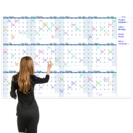 Large Dry Erase Calendar for Wall – Yearly Wall Calendar Dry Erase, 37" x 57.9", 12-Month Undated Blank Calendar Planner, Reusable Laminated Task Organizer with Note, Great for Office, Classroom, Home