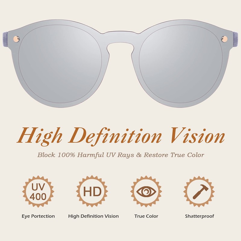 GQUEEN Sunglasses for Women and Men, Mirrored, Large, Round, UV400,