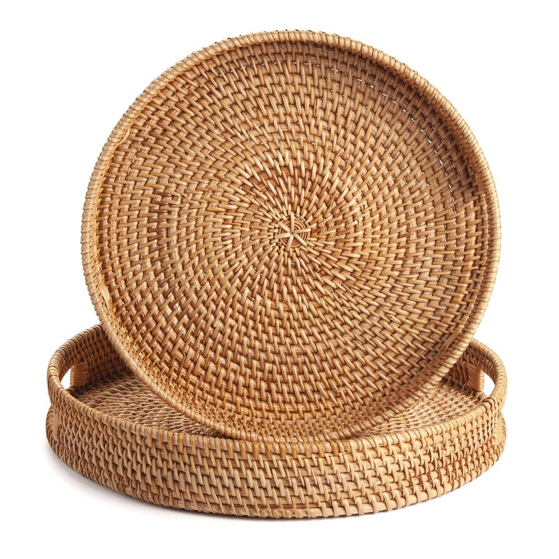 Coffee Table Tray Round Rattan Ottoman Tray Woven Serving Trays