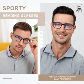 EASY READ 2 Pairs Sporty Style Reading Glasses for Men，Rectangular TR90 Blue Light Blocking Readers with Spring Hinge(Magnification 2.00,Black/Tortoise)