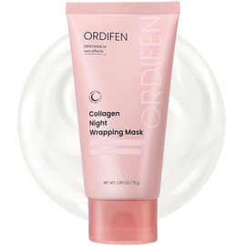 ORDIFEN Collagen Night Wrapping Mask for Glowing Skin, Collagen Overnight Wrapping Peel Off Facial Mask for Elasticity Hydration, Reduce Sagging Dullness, 2.65 fl.oz, Pink(Brush Included)