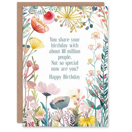 Artery8 Greeting Card Happy Flowers Share Birthday With Millions Funny For Her Woman Wife Mum Daughter Sister Birthday Card