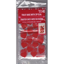 Valentines Day Treat Bags with Zip Seal - 40ct (Red Hearts)