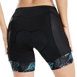 Santic Pantalones cortos de ciclismo para mujer, acolchados y transpirables, Negro, azul, XXL