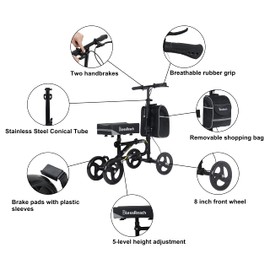 BlessReach Steerable Knee Walker Deluxe Medical Scooter for Foot Injuries Adult Compact Crutches (WB-2105 Blue)…