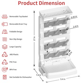 CINWWNI Baby Bottle Drying Rack for 12 Bottles, Space Saving Countertop Vertical Standing Bottle Dryer Rack for Baby Accessories & Pump Parts (Large White&Grey)
