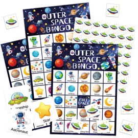 Shappy 35 Pcs Outer Space Party Bingo Cards 24 Players Outer Space Birthday Party Games Bingo Games for Adults Family Activities Birthday Wedding Party Favors Gifts