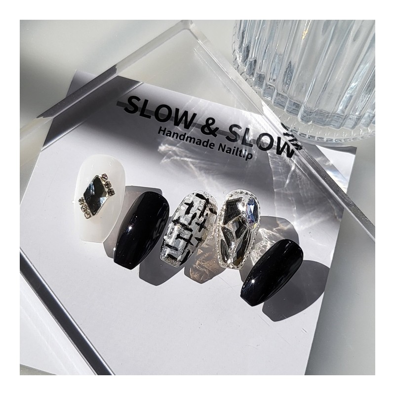 [Sl&Sl Nail Tips] Black Tweed Nails - Short Nose Pin