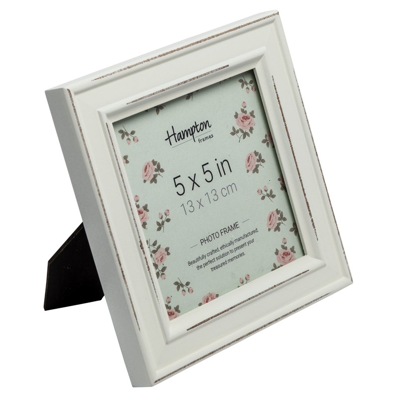 Hampton Frames PALOMA Distressed Square Picture Photo Frame White 5x5
