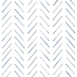 Peel and Stick Wallpaper Herringbone Striped Wallpaper 17.3"x78.8" White and Blue Wall Paper Boho Contact Paper Self Adhesive Removable Wallpapers Decorative for Bedroom Bathroom Cabinets Vinyl Roll