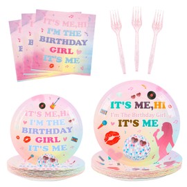 MTYOUTE 200Pcs Birthday Party Plates Supplies,Its Me Hi Im The Birthday Girl Its Me Party Paper Plates,Napkins,and Forks Kit for Girl Birthday Party,Bachelorette Party,Music Party Decoration,Serve 50