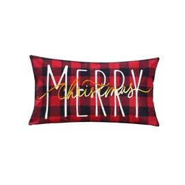 ONWAY Christmas Pillow Cover 12x20 Inch Merry Christmas Gold Red Black Buffalo Plaid Decorative Throw Pillows Farmhouse Winter Holiday Decor Cushion Case for Sofa Couch Home Decorations