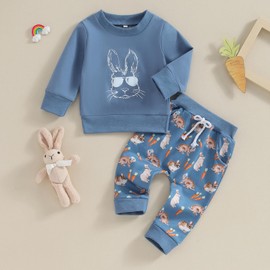 XIXIMAON Easter Baby Clothes Set Toddler Baby Boys Girls Tracksuit Set Bunny Carrot Print Long Sleeve Jumper Long Pants Set 2pcs Kids Rabbit Outfits