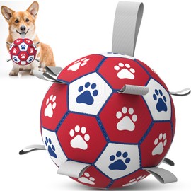 Diman Premium Dog Ball, Dog Soccer Ball with Straps for Outdoor Indoor Play, Pet Ball Toys for Small Medium, Dog Birthday Gift, Interactive Pet Toy for Tug of War (6 inch)