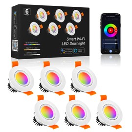 6 Pack 2 Inch Smart LED Recessed Lighting, 5W WIFI Recessed LED Lights, Dimmable RGB & CCT 2700-6500K Color Changing, 110V Recessed Light Compatible with Alexa and Google Home, with LED Driver