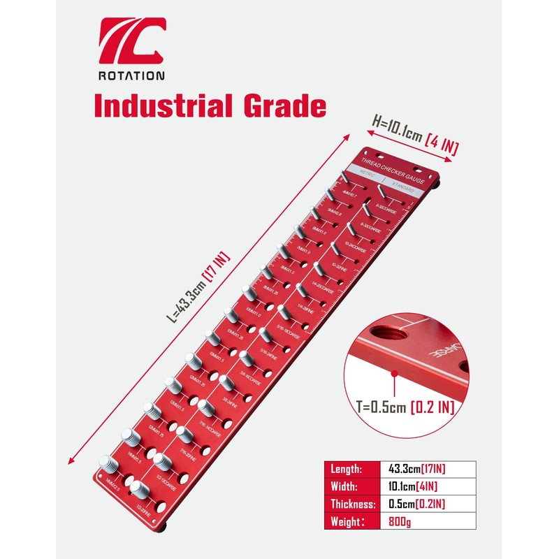 ROTATION Thread Checker, Nut and Bolt Gauge, Bolt Size and