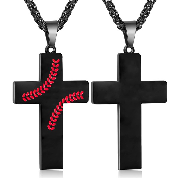 Zocomi Cross Necklace for Men Baseball Pendant Chain Black Stainless