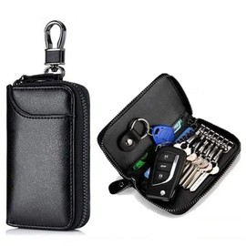 Andy's Orchids Leather Car Key Holder Bag, Car Key Case with Keychain, Keychain Protector Wallet with 6 Hooks and Keyring, Portable Zipper Closure Car Key Organizer Case for Men and Women