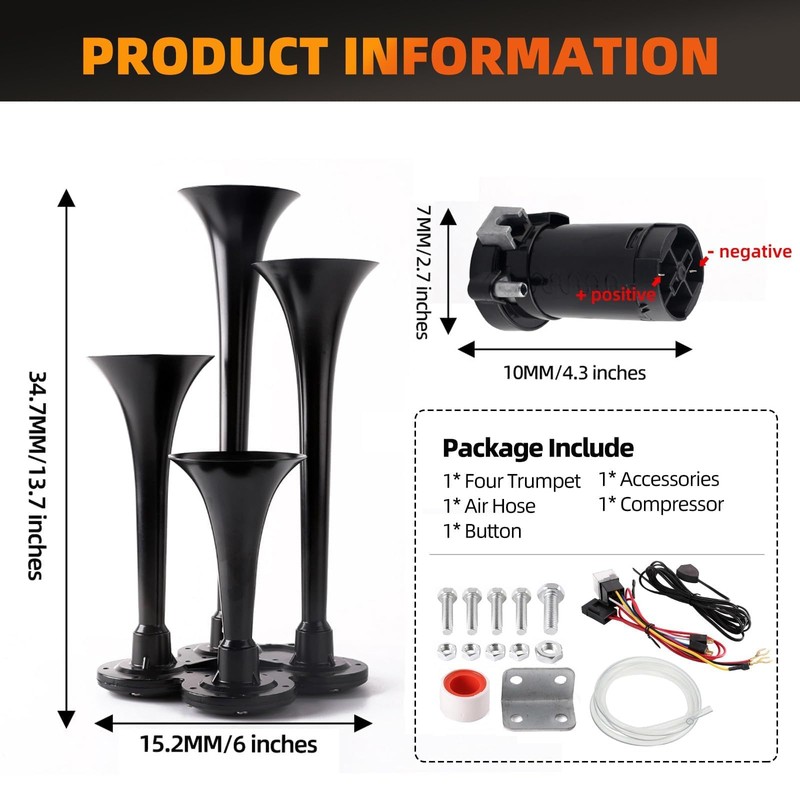 Cenzhiwen Train Horn Kit - 4 Trumpet Metal Air Horns