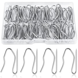 Caianwin Pack of 50 Curtain Hooks Stainless Steel Curtain Hooks Pin Hooks with Holder Box for Curtains and Curtain Rings
