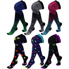 Croknit 6 Pcs Thigh High Compression Stockings for Women Men 20-30 Mmhg Compression Socks Large Size Knee Support Socks for Circulation