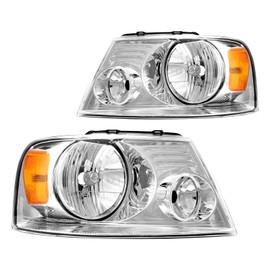 KAX Headlight Assembly, Chrome Headlights Compatible with 2004 2005 2006 2007 2008 F150, 2006 Mark LT, Amber Reflector Color Clear Lens Color