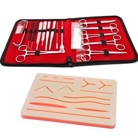 EQMED Estuche de disección quirúrgica de 20 piezas en acero inoxidable, incluye almohadilla de silicona con 3 capas y 14 incisiones. Ideal para estudiantes de salud.