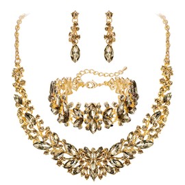 Clearine Wedding Bridal Necklace Earrings and Bracelet Jewellery Set for Women Crystal Marquise Cluster Collar Clear Silver Tone, Alloy Steel Crystal Alloy steel, Crystal