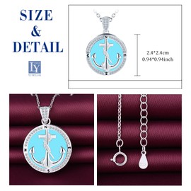 Yumilok Women's Necklace 925 Silver Pendant Round Anchor Compass Zirconia Locket for Opening Pictures Photo