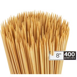 DecorRack 20 cm Natural Bamboo Skewers Sticks, 400 Wood Skewers for BBQ, Grilling, Kabob, Appetizers, Fruits, Smores, Cocktail, Brunch, Fondue Sticks, Barbeque, DIY Crafting (400 Pack)