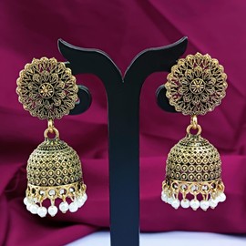 Efulgenz Indian Ethnic Vintage Bollywood Gypsy Oxidized Antique Traditional Temple Jhumka Jhumki Earrings for Women