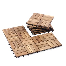 VICTORY RELAX Acacia Wood Flooring Interlocking Deck Tiles for Patio Decor 9 Pcs 12 Slats - Waterproof Indoor & Outdoor Decor - Balcony Garden Decking Tile (11,81 * 11,81 * 0,94 Inches)