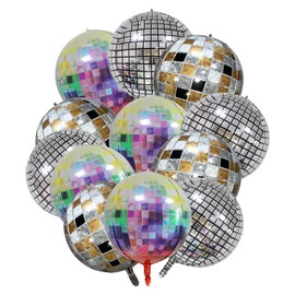 Disco Ball Balloons, 12PCS 22 Inches Helium Foil Balloons for Party Decorations, Ball Decoration for Birthday, Bachelor Partys, 70s 80s 90s Discos Theme Party
