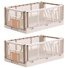 Brandsseller Foldable Folding Box S Set of 2 Sturdy Shopping Basket Stackable Transport Basket Storage Box - Natural