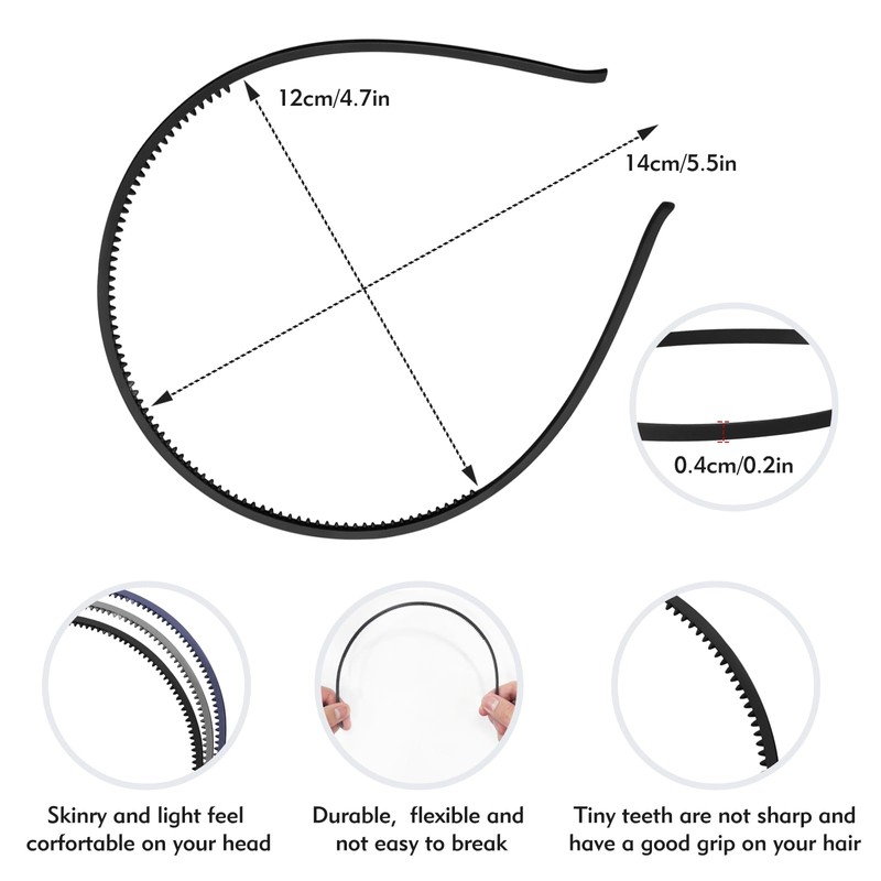 Tedux Thin Headbands, 7 Colors 4mm Skinny Headbands, No Slip