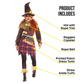 Morph Women's Scarecrow Costume, Scarecrow Costume, Women's Farmer's Costume, Size L
