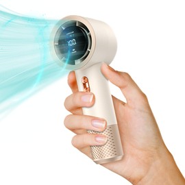 jaroco Handheld Portable Turbo Fan, Speed 1-199 Adjustable, 5H Cooling Time, Digital Display, 3000mAh Rechargeable Battery, Personal Fan for Outdoor/Home/Travel/Office - Khaki