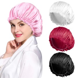 ROYBENS 4PCS Satin Bonnets for Women, Silk Hair Bonnet for Sleeping, Silky Sleep Cap for Curly Hair Braids, F