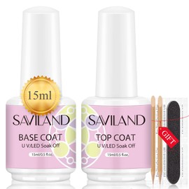 15ml Gel Nail Polish Base and Top Coat-2 Large Capacity, Shiny No Wipe Gel Top Coat and Base Gel Nail Polish Soak Off Clear Gel Polish Nail Accessories, for Starters Nail Salon Home DIY Ideal Gift