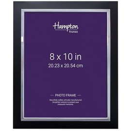 Hampton Frames DELANO 8x10 (20x25cm) Black Picture Photo Frame With A Silver effect inlay, Glass Aperture DEL80SBLK