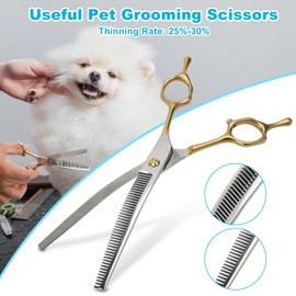 Curved Thinner Dog Grooming Scissors, 7 Inch 42 Teeth Stainless Steel Pets Grooming Scissors, Professional Pet Shears for Groomer, Long Hair Cutting for Animals (Curved Thinning A)