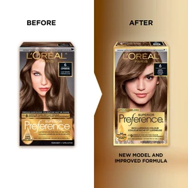 L'Oreal Paris Superior Preference Hair Dye, Hair Color for Women, 6 Light Brown Hair Dye, Permanent Hair Color, 100% Grey Coverage, 9 weeks of Luminous Fade-Defying, 1 Hair Dye Kit (Packaging May Vary)