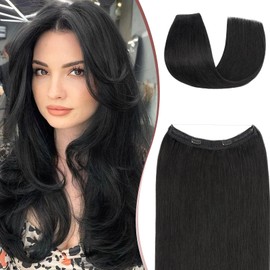 SEGOHAIR Wire Hair Extensions Human Hair 12 Inch 80g Straight Invisible Wire Extensions Jet Black Remy Human Hair Perfect for Added Length and Volume