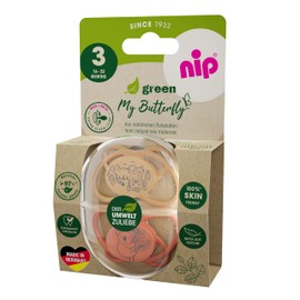 NIP Butterfly: Skin & Tooth-Friendly Dummy, Flat Teat, Soft & Flexible, Disc Extra Light & Breathable, BPA-Free, Sustainable, with Box, 16-32 Months, Orange/Red