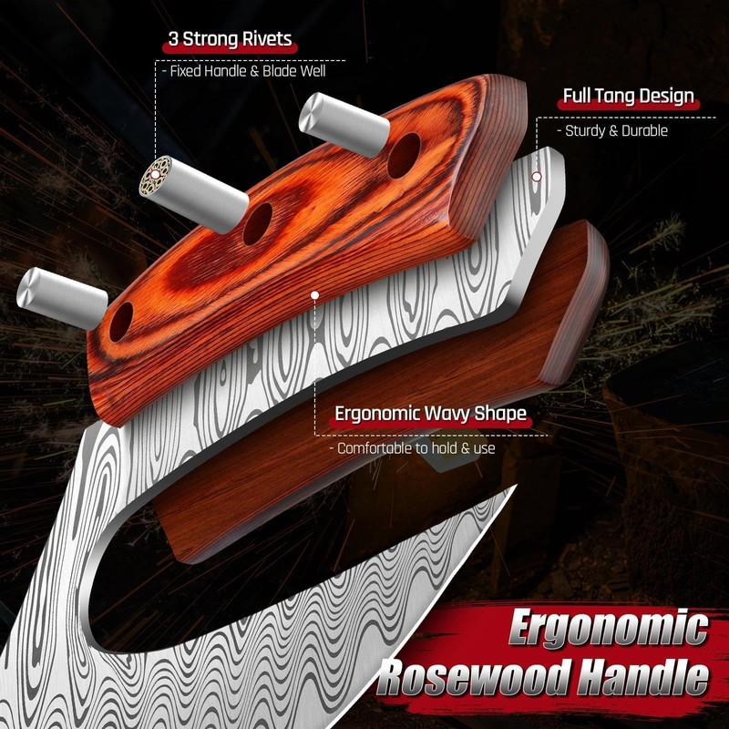 ROCOCO Pizza Cutter Ulu Knife – Full Tang Mezzaluna Rocker