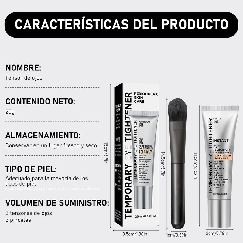 Crema para Ojos Antiarrugas Efecto Tensor Temporal Inmediato Reduce Bolsas,