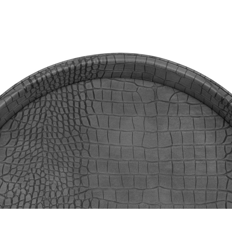 HofferRuffer Faux Leather Round Serving Tray, Vegan Croco Leather Decorative
